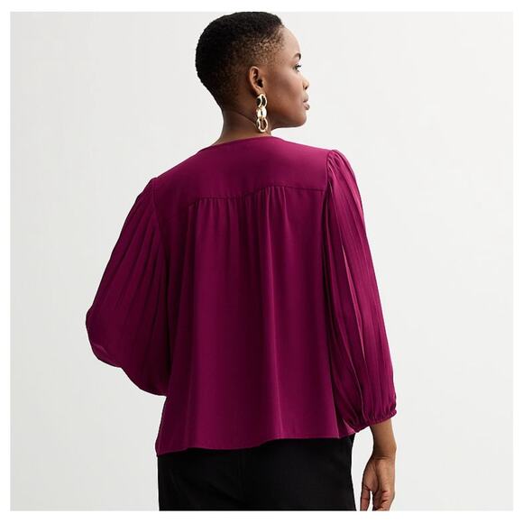 Magenta Pleated Architectural Blouse XL Nine West Button Down Workwear colorful - Picture 3 of 6